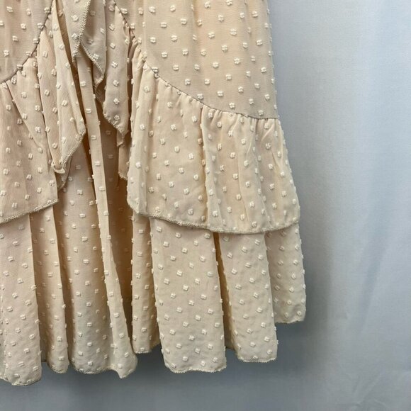 Showpo Womens Dress Blush Swiss Dot Short V Neck Layered Ruffle Cottagecore 6 - Picture 8 of 10